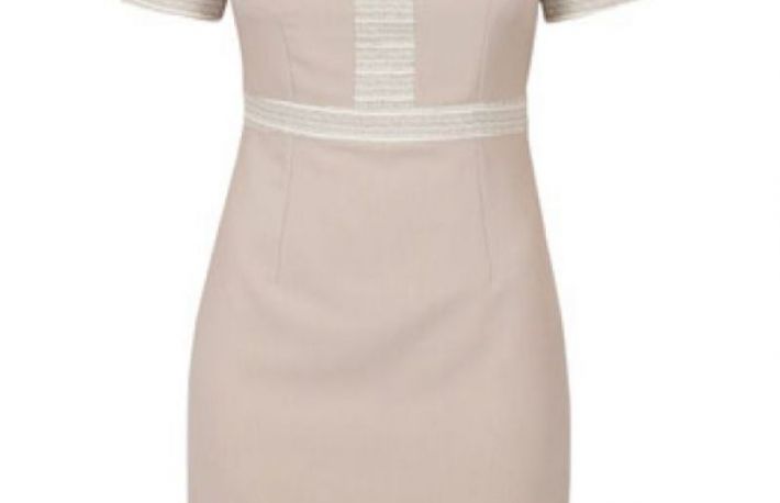 Rochie bej cu garnitura contrast model DEBRA