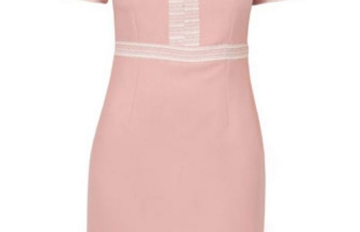 Rochie roz cu garnitura contrast model DEBRA