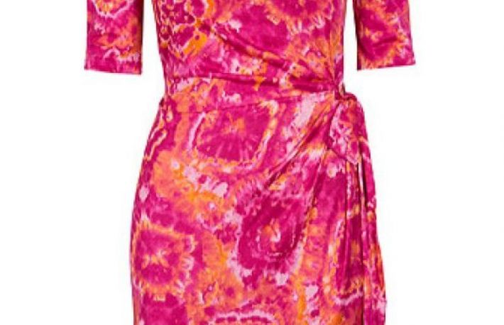 Rochie ciclam cu orange din jerse model R491