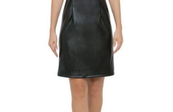 Rochie neagra din imitatie de piele model R302