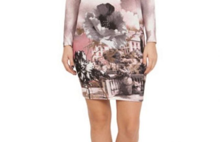 Rochie Modas citadin roz cu gri din tricot fin model RRO