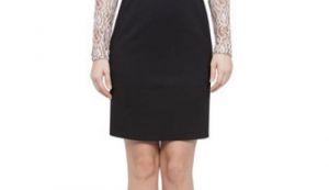 Rochie negru cu bej din jerse si broderie model RBTI-7